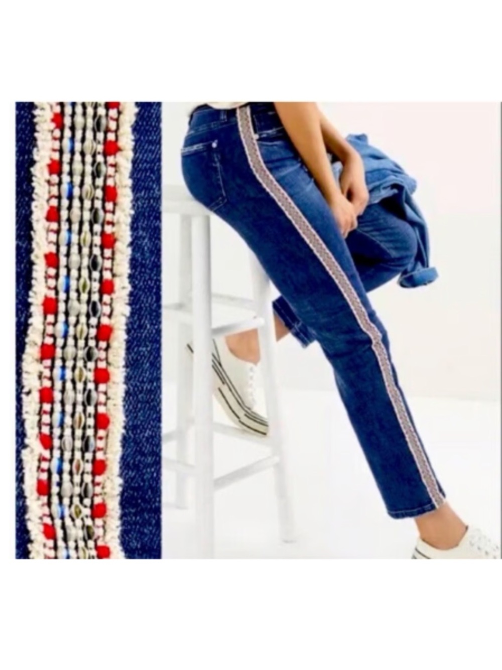 Pilcro Slim Boyfriend Side Tape Embroidered Jeans